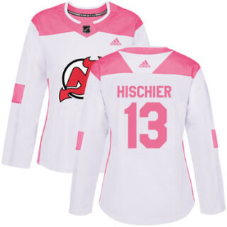 Women's New Jersey Devils #13 Nico Hischier White Pink Authentic Fashion Stitched NHL Jersey