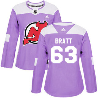Women's New Jersey Devils #63 Jesper Bratt Purple Authentic Fights Cancer Stitched NHL Jersey