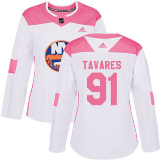 Women's New York Islanders #91 John Tavares White Pink Authentic Fashion Stitched NHL Jersey