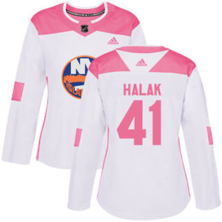 Women's New York Islanders #41 Jaroslav Halak White Pink Authentic Fashion Stitched NHL Jersey