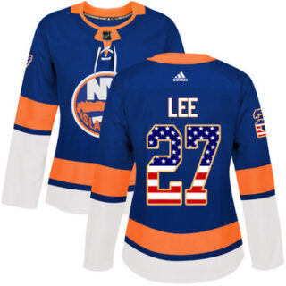 Women's New York Islanders #27 Anders Lee Royal Blue Home Authentic USA Flag Stitched NHL Jersey