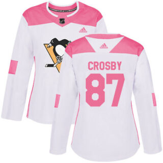 Women's Pittsburgh Penguins #87 Sidney Crosby White Pink Authentic Fashion Stitched NHL Jersey