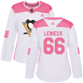 Women's Pittsburgh Penguins #66 Mario Lemieux White Pink Authentic Fashion Stitched NHL Jersey