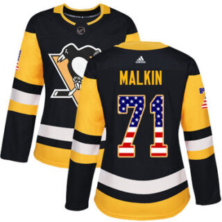 Women's Pittsburgh Penguins #71 Evgeni Malkin Black Home Authentic USA Flag Stitched NHL Jersey