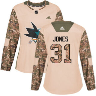 Women's San Jose Sharks #31 Martin Jones Camo Authentic 2017 Veterans Day Stitched NHL Jersey