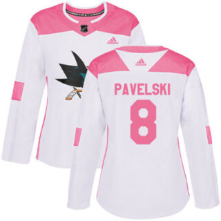 Women's San Jose Sharks #8 Joe Pavelski White Pink Authentic Fashion Stitched NHL Jersey