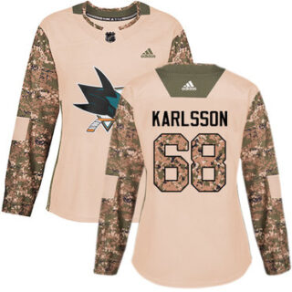 Women's San Jose Sharks #68 Melker Karlsson Camo Authentic 2017 Veterans Day Stitched NHL Jersey