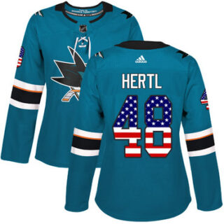 Women's San Jose Sharks #48 Tomas Hertl Teal Home Authentic USA Flag Stitched NHL Jersey