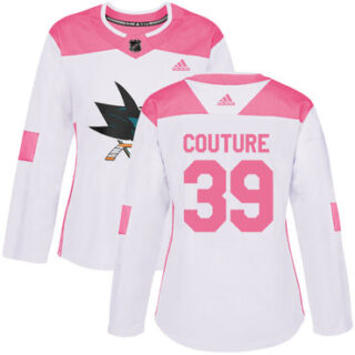 Women's San Jose Sharks #39 Logan Couture White Pink Authentic Fashion Stitched NHL Jersey