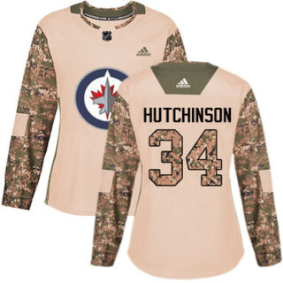 Women's Winnipeg Jets #34 Michael Hutchinson Camo Authentic 2017 Veterans Day Stitched NHL Jersey