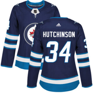 Women's Winnipeg Jets #34 Michael Hutchinson Navy Blue Home Authentic Stitched NHL Jersey