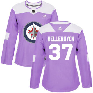 Women's Winnipeg Jets #37 Connor Hellebuyck Purple Authentic Fights Cancer Stitched NHL Jersey