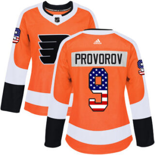 Women's Philadelphia Flyers #9 Ivan Provorov Orange Home Authentic USA Flag Stitched NHL Jersey