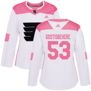 Women's Philadelphia Flyers #53 Shayne Gostisbehere White Pink Authentic Fashion Stitched NHL Jersey