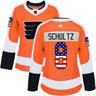 Women's Philadelphia Flyers #8 Dave Schultz Orange Home Authentic USA Flag Stitched NHL Jersey