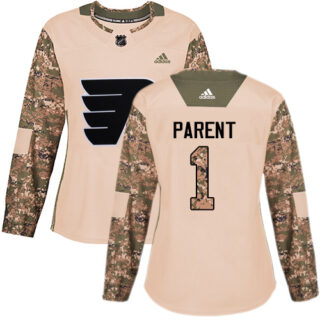 Women's Philadelphia Flyers #1 Bernie Parent Camo Authentic 2017 Veterans Day Stitched NHL Jersey