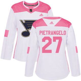Women's St. Louis Blues #27 Alex Pietrangelo White Pink Authentic Fashion Stitched NHL Jersey
