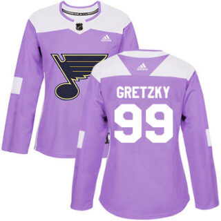 Women's St. Louis Blues #99 Wayne Gretzky Purple Authentic Fights Cancer Stitched NHL Jersey