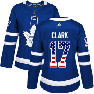 Women's Toronto Maple Leafs #17 Wendel Clark Blue Home Authentic USA Flag Stitched NHL Jersey
