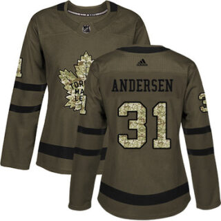 Women's Toronto Maple Leafs #31 Frederik Andersen Green Salute to Service Stitched NHL Jersey
