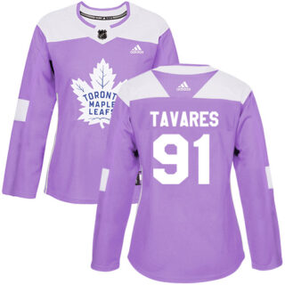 Women's Toronto Maple Leafs #91 John Tavares Purple Authentic Fights Cancer Stitched NHL Jersey