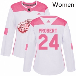 Women's Detroit Red Wings 24 Bob Probert Authentic WhitePink Fashion NHL Jersey