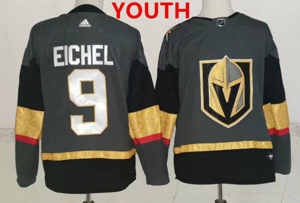 Youth Vegas Golden Knights #9 Jack Eichel Grey Home Authentic Stitched NHL Jersey