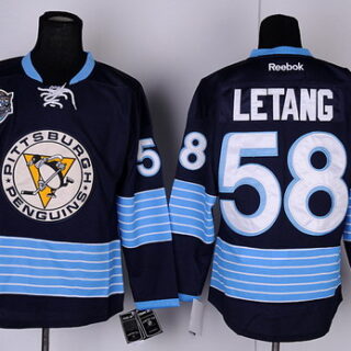 Youth Pittsburgh Penguins #58 Kris Letang Navy Blue Third Jersey