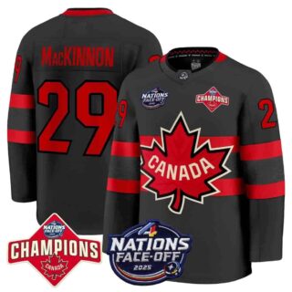 Canada 4 Nations Face-Off 2025 Champions Premium Black Nathan MacKinnon 29 All Stitched Jersey