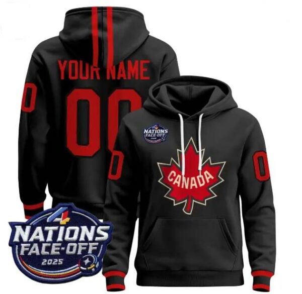 Custom Men's Canada 4 Nations Face-Off 2025 Pullover Hoodie black All Stitched Jersey