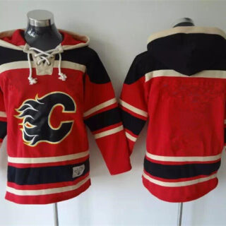 Men's Calgary Flames Blank Red Black Ageless Must-Have Lace-Up Pullover Hoodie