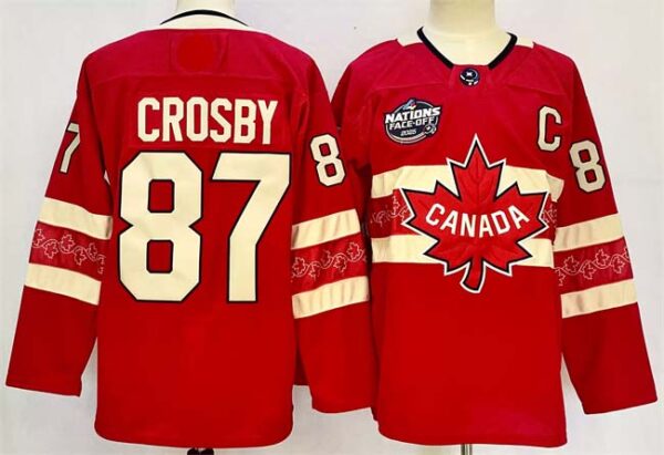 Men's Canada #87 Sidney Crosby Red 2025 4 Nations Face-Off Premium With C Patch Stitched Jersey