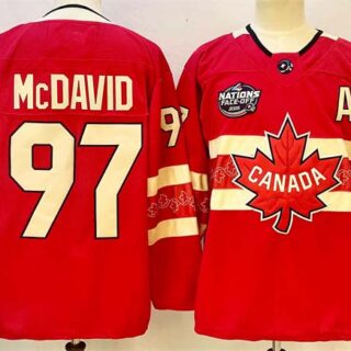 Men's Canada #97 Connor McDavid Red 2025 4 Nations Face-Off Premium With A Patch Stitched Jersey