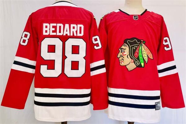 Men's Chicago Blackhawks #98 Connor Bedard Red Stitched Hockey Jersey