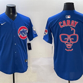 Men's Chicago Cubs Royal Harry Caray 'Holy Cow' Patch Limited Stitched Baseball Jersey