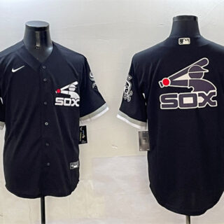 Men's Chicago White Sox Black Team Big Logo Cool Base Stitched Jerseys