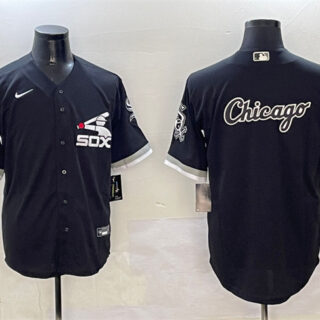 Men's Chicago White Sox Black Team Big Logo Cool Base Stitched Jerseys