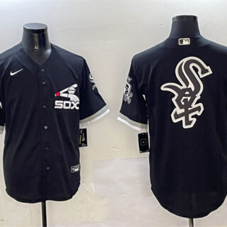 Men's Chicago White Sox Black Team Big Logo Cool Base Stitched Jersey