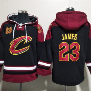 Men's Cleveland Cavaliers #23 LeBron James Black Red Ageless Must-Have Lace-Up Pullover Hoodie