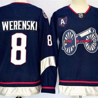 Men's Columbus Blue Jackets #8 Zach Werenski Navy 2024-25 With A Patch Stitched Hockey Jersey