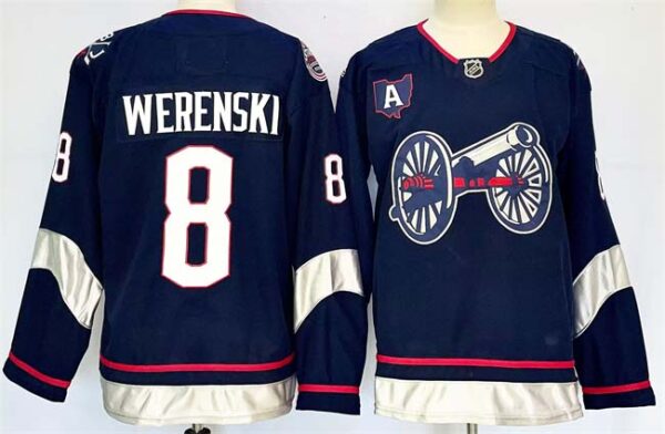 Men's Columbus Blue Jackets #8 Zach Werenski Navy 2024-25 With A Patch Stitched Hockey Jersey