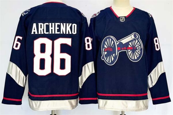 Men's Columbus Blue Jackets #86 Kirill Marchenko Navy 2024-25 With C Patch Stitched Hockey Jersey