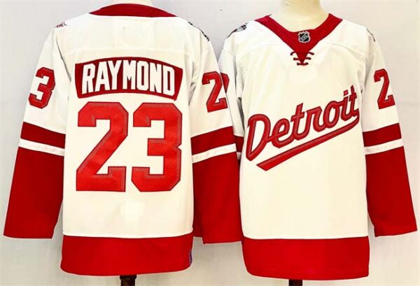 Men's Detroit Red Wings #23 Lucas Raymond White Red 2024-25 Stitched Jersey