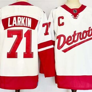 Men's Detroit Red Wings #71 Dylan Larkin White Red 2024-25 With C Patch Stitched Jersey