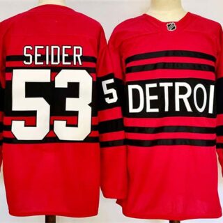 Men's Detroit Red Wings 53 Moritz Seider Red 2024-25 Reverse Retro Stitched Jersey