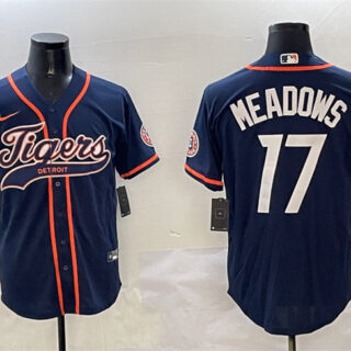 Men's Detroit Tigers #17 Parker Meadows Navy With Patch Cool Base Stitched Baseball Jersey