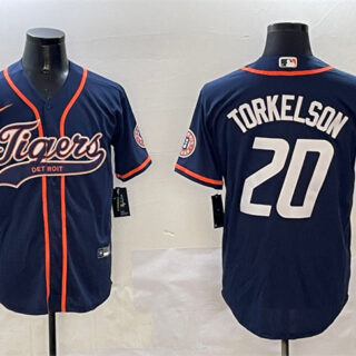 Men's Detroit Tigers #20 Spencer Torkelson Navy With Patch Cool Base Stitched Baseball Jersey