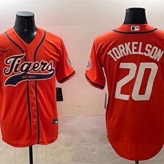 Men's Detroit Tigers #20 Spencer Torkelson Orange With Patch Cool Base Stitched Baseball Jersey