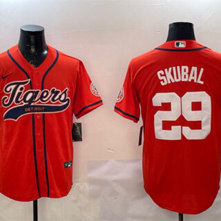 Men's Detroit Tigers #29 Tarik Skubal Orange With Patch Cool Base Stitched Baseball Jersey