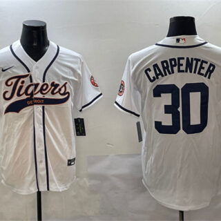 Men's Detroit Tigers #30 Kerry Carpenter White With Patch Cool Base Stitched Baseball Jersey